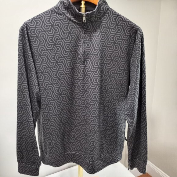 TAILORBYRD GREY GEOMETRIC DESIGN PERFORMANCE LONG SLEEVE 1/2 ZIP POLO MEN L - Picture 1 of 8